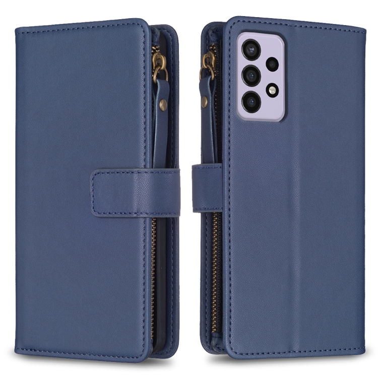 

For Samsung Galaxy A33 9 Card Slots Zipper Wallet Leather Flip Phone Case(Blue)