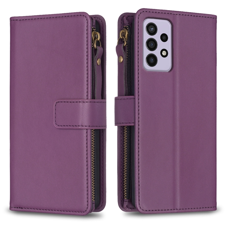 

For Samsung Galaxy A33 9 Card Slots Zipper Wallet Leather Flip Phone Case(Dark Purple)