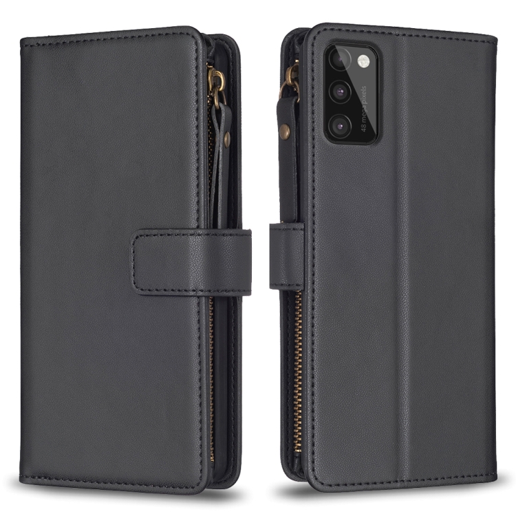 

For Samsung Galaxy A41 9 Card Slots Zipper Wallet Leather Flip Phone Case(Black)