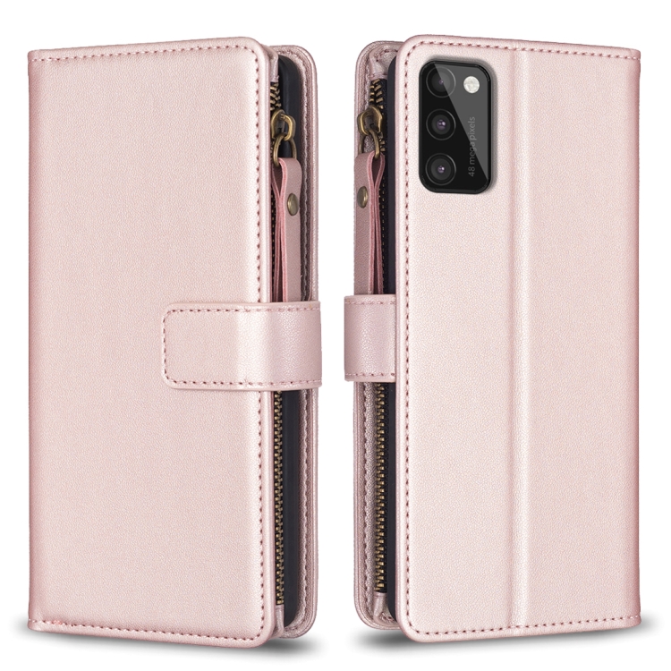 

For Samsung Galaxy A41 9 Card Slots Zipper Wallet Leather Flip Phone Case(Rose Gold)