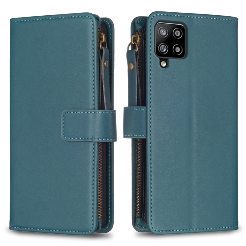 

For Samsung Galaxy A42 5G 9 Card Slots Zipper Wallet Leather Flip Phone Case(Green)