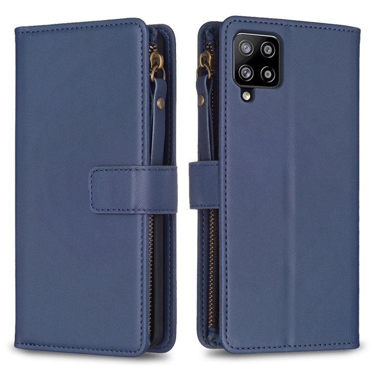 

For Samsung Galaxy A42 5G 9 Card Slots Zipper Wallet Leather Flip Phone Case(Blue)