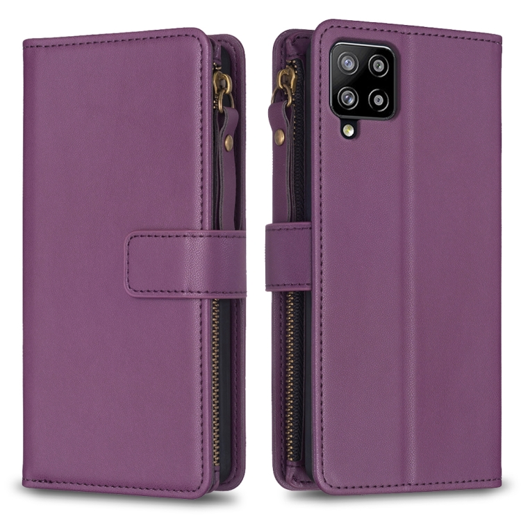 

For Samsung Galaxy A42 5G 9 Card Slots Zipper Wallet Leather Flip Phone Case(Dark Purple)