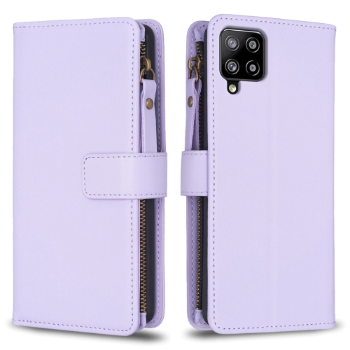 

For Samsung Galaxy A42 5G 9 Card Slots Zipper Wallet Leather Flip Phone Case(Light Purple)