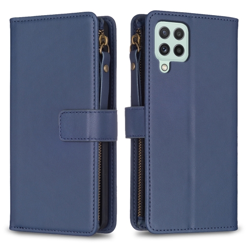 

For Samsung Galaxy A22 4G 9 Card Slots Zipper Wallet Leather Flip Phone Case(Blue)