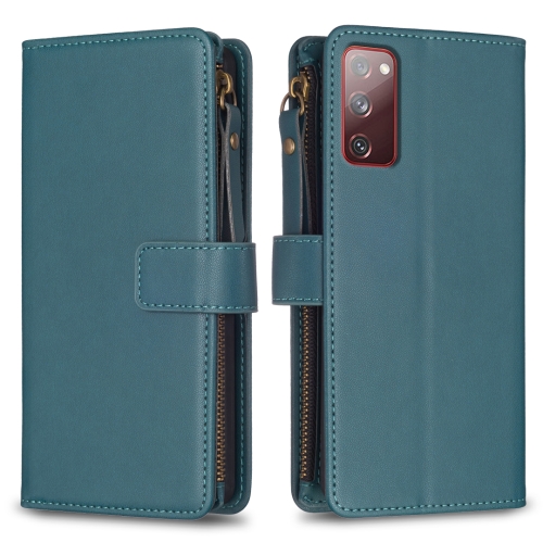 

For Samsung Galaxy S20 FE 9 Card Slots Zipper Wallet Leather Flip Phone Case(Green)