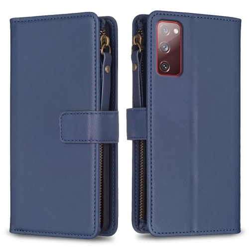 

For Samsung Galaxy S20 FE 9 Card Slots Zipper Wallet Leather Flip Phone Case(Blue)