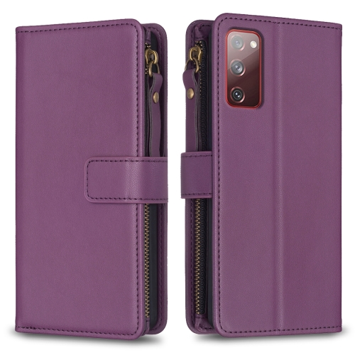 

For Samsung Galaxy S20 FE 9 Card Slots Zipper Wallet Leather Flip Phone Case(Dark Purple)