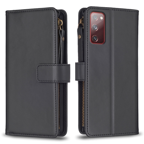 

For Samsung Galaxy S20 FE 9 Card Slots Zipper Wallet Leather Flip Phone Case(Black)