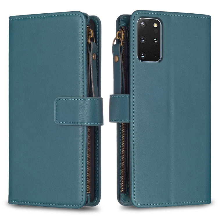 

For Samsung Galaxy S20+ 9 Card Slots Zipper Wallet Leather Flip Phone Case(Green)