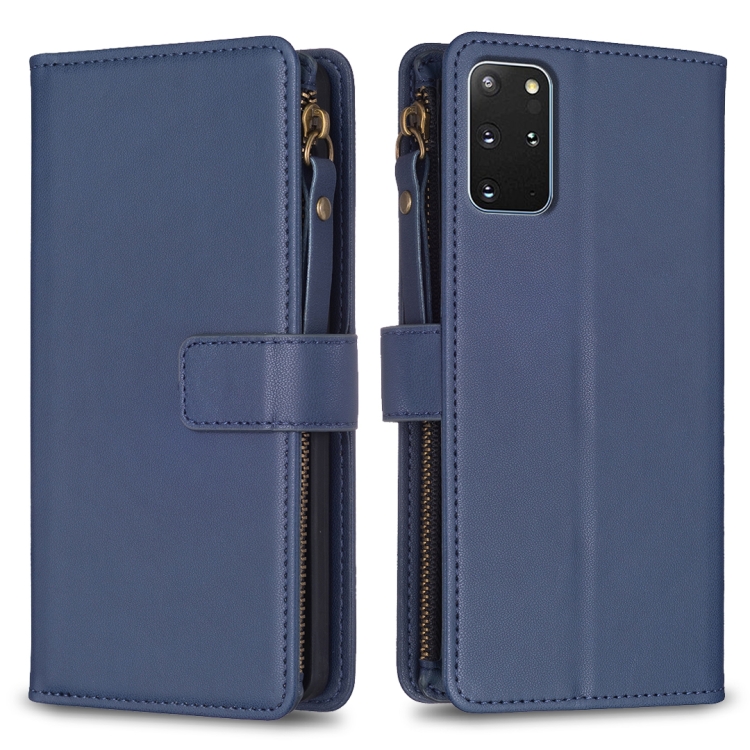 

For Samsung Galaxy S20+ 9 Card Slots Zipper Wallet Leather Flip Phone Case(Blue)