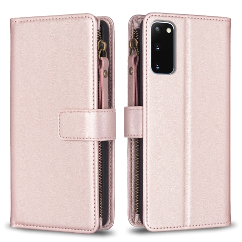 

For Samsung Galaxy S20 9 Card Slots Zipper Wallet Leather Flip Phone Case(Rose Gold)