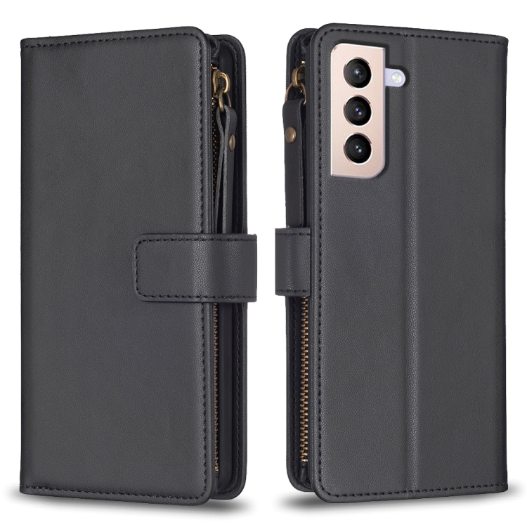 

For Samsung Galaxy S21+ 5G 9 Card Slots Zipper Wallet Leather Flip Phone Case(Black)