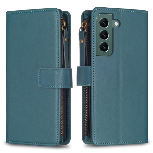 

For Samsung Galaxy S22+ 5G 9 Card Slots Zipper Wallet Leather Flip Phone Case(Green)