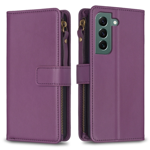 

For Samsung Galaxy S22+ 5G 9 Card Slots Zipper Wallet Leather Flip Phone Case(Dark Purple)