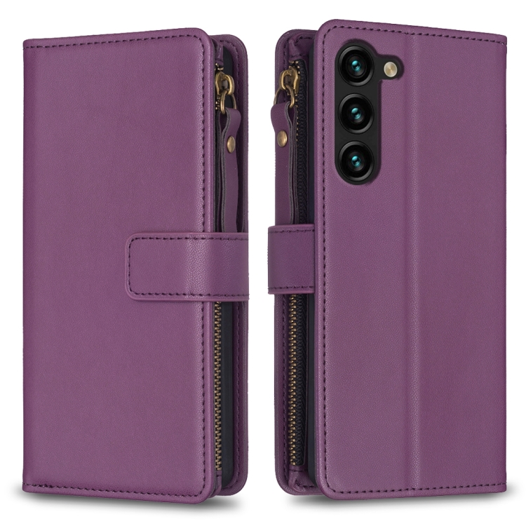 

For Samsung Galaxy S23+ 5G 9 Card Slots Zipper Wallet Leather Flip Phone Case(Dark Purple)