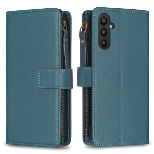 

For Samsung Galaxy A25 5G 9 Card Slots Zipper Wallet Leather Flip Phone Case(Green)