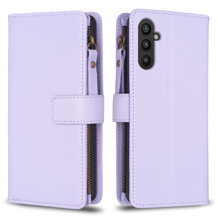 

For Samsung Galaxy A25 5G 9 Card Slots Zipper Wallet Leather Flip Phone Case(Light Purple)