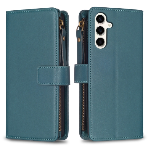 

For Samsung Galaxy S23 FE 5G 9 Card Slots Zipper Wallet Leather Flip Phone Case(Green)