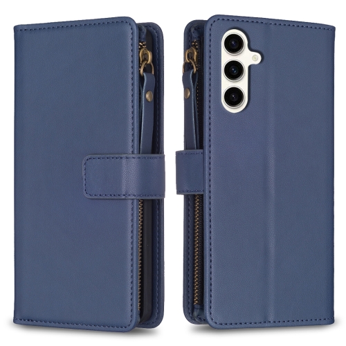 

For Samsung Galaxy S23 FE 5G 9 Card Slots Zipper Wallet Leather Flip Phone Case(Blue)