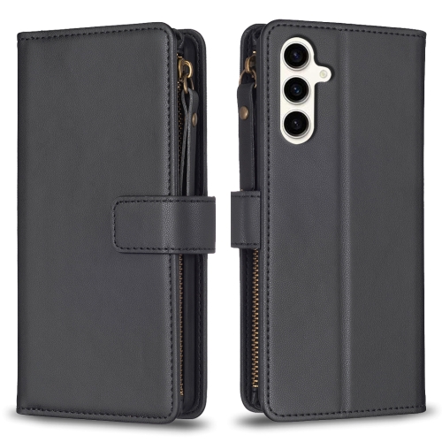 

For Samsung Galaxy S23 FE 5G 9 Card Slots Zipper Wallet Leather Flip Phone Case(Black)