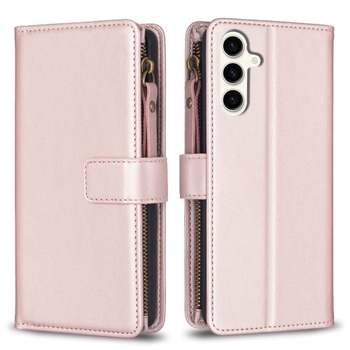 

For Samsung Galaxy S23 FE 5G 9 Card Slots Zipper Wallet Leather Flip Phone Case(Rose Gold)