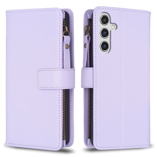 

For Samsung Galaxy A15 9 Card Slots Zipper Wallet Leather Flip Phone Case(Light Purple)