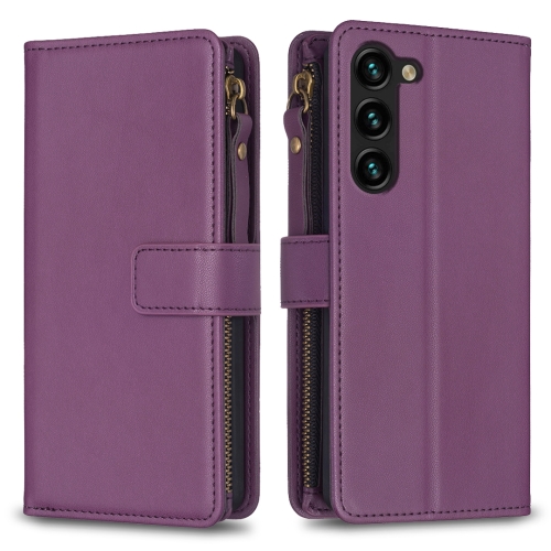 

For Samsung Galaxy S24+ 5G 9 Card Slots Zipper Wallet Leather Flip Phone Case(Dark Purple)