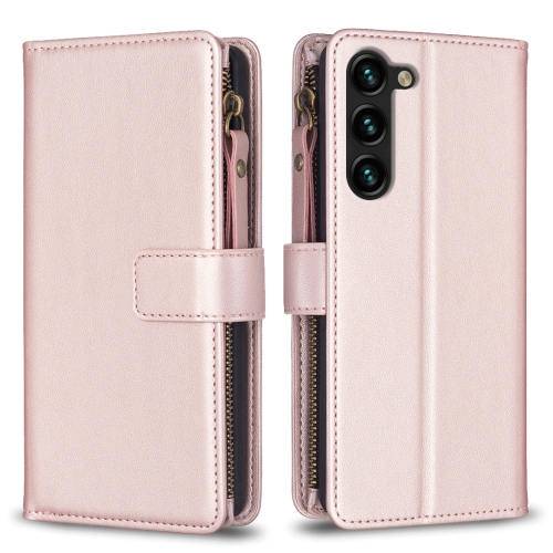 

For Samsung Galaxy S24+ 5G 9 Card Slots Zipper Wallet Leather Flip Phone Case(Rose Gold)