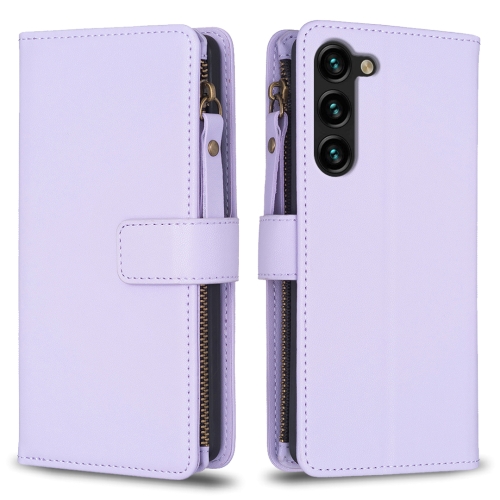 

For Samsung Galaxy S24+ 5G 9 Card Slots Zipper Wallet Leather Flip Phone Case(Light Purple)