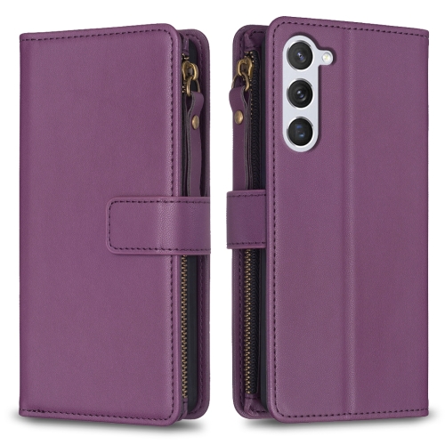 

For Samsung Galaxy S24 5G 9 Card Slots Zipper Wallet Leather Flip Phone Case(Dark Purple)