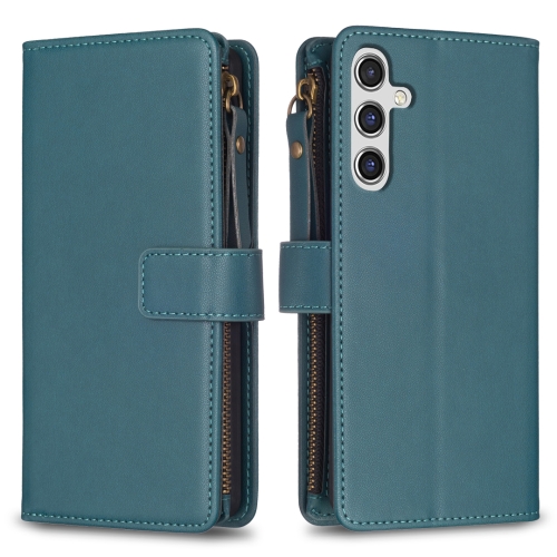 

For Samsung Galaxy A35 9 Card Slots Zipper Wallet Leather Flip Phone Case(Green)