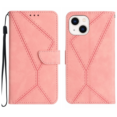 For iPhone 15 Plus Stitching Embossed Leather Phone Case(Pink)