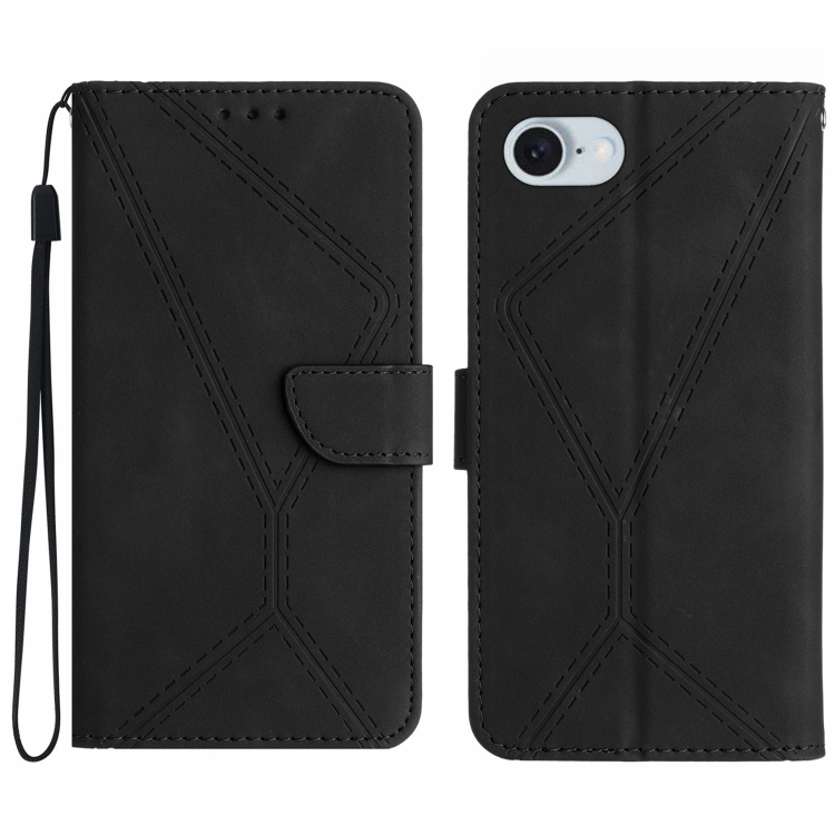 

For iPhone 16e Stitching Embossed Leather Phone Case(Black)