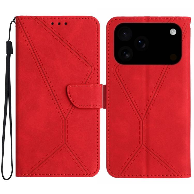 

For iPhone 17 Pro Max Stitching Embossed Leather Phone Case(Red)