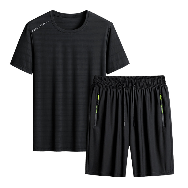 

Summer Men T-shirt Short Pants Sports Suit Casual Fitness Two-piece Set, Size:XXXXL(Black Top+Black Shorts)