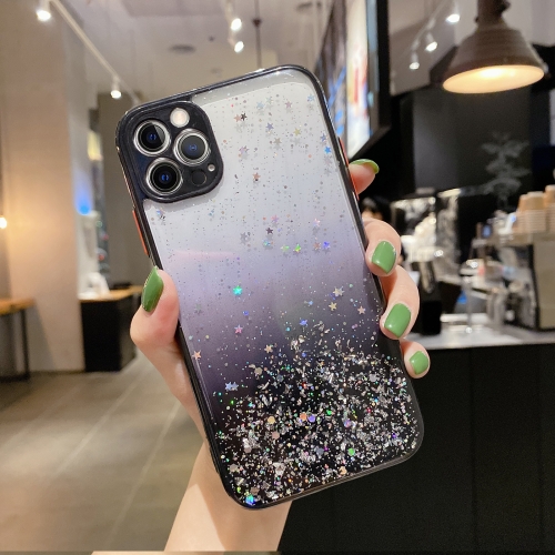 

For iPhone 11 Pro Starry Gradient Glitter Powder TPU Phone Case(Black)