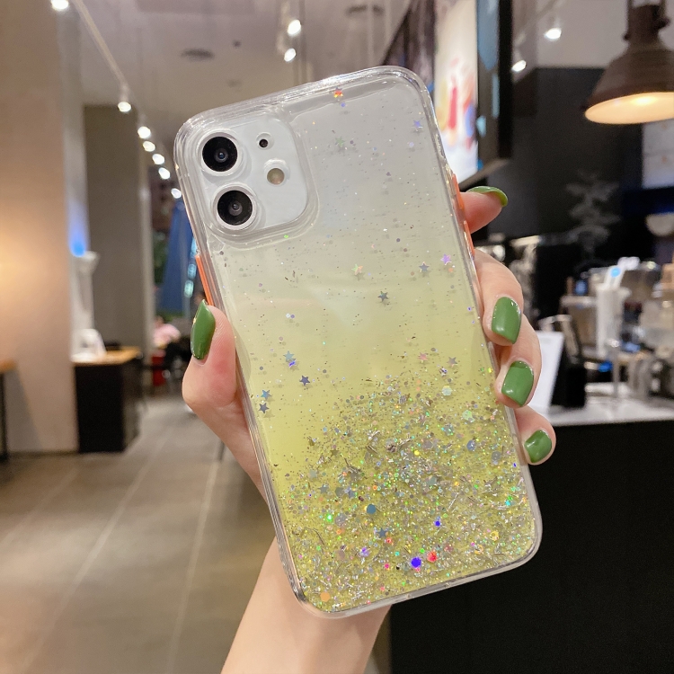 

For iPhone 12 Starry Gradient Glitter Powder TPU Phone Case(Yellow)