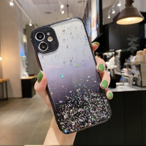 

For iPhone 12 Starry Gradient Glitter Powder TPU Phone Case(Black)
