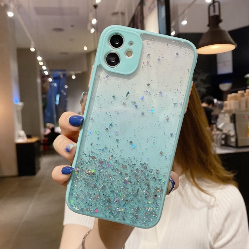 

For iPhone 12 mini Starry Gradient Glitter Powder TPU Phone Case(Lake Green)