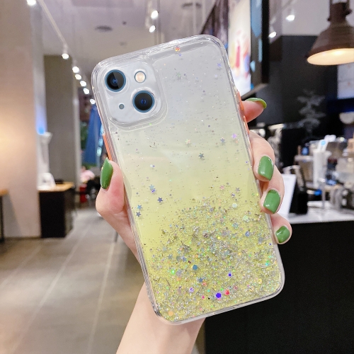 

For iPhone 14 Starry Gradient Glitter Powder TPU Phone Case(Yellow)