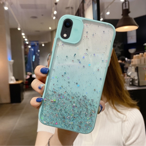 

For iPhone XR Starry Gradient Glitter Powder TPU Phone Case(Lake Green)