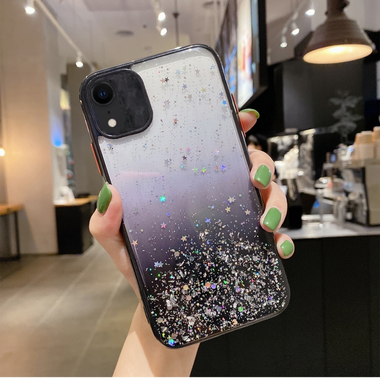 

For iPhone XR Starry Gradient Glitter Powder TPU Phone Case(Black)