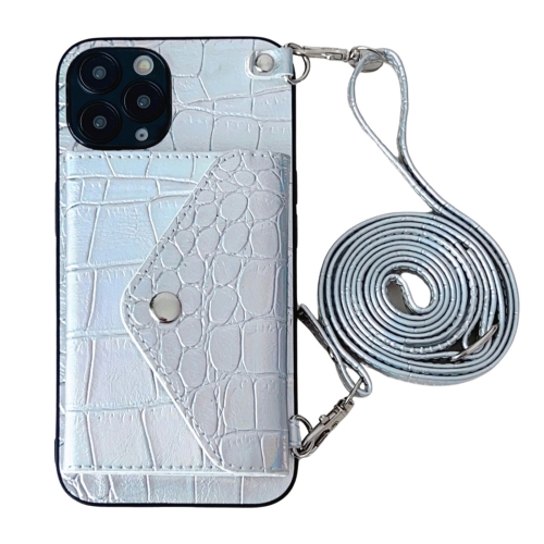 

For iPhone 11 Pro Max Crocodile Texture Lanyard Card Slot Phone Case(Silver)
