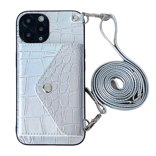 

For iPhone 11 Pro Crocodile Texture Lanyard Card Slot Phone Case(Silver)