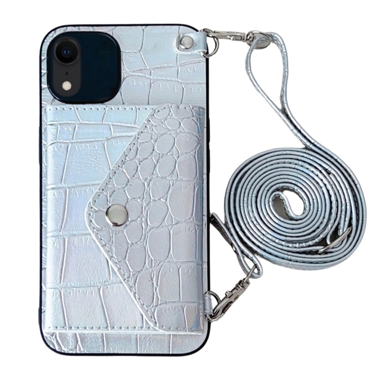 

For iPhone XR Crocodile Texture Lanyard Card Slot Phone Case(Silver)