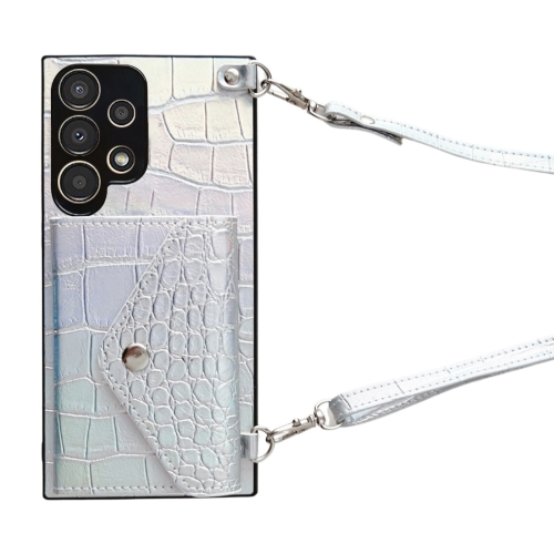 

For Samsung Galaxy A13 4G Crocodile Texture Lanyard Card Slot Phone Case(Silver)