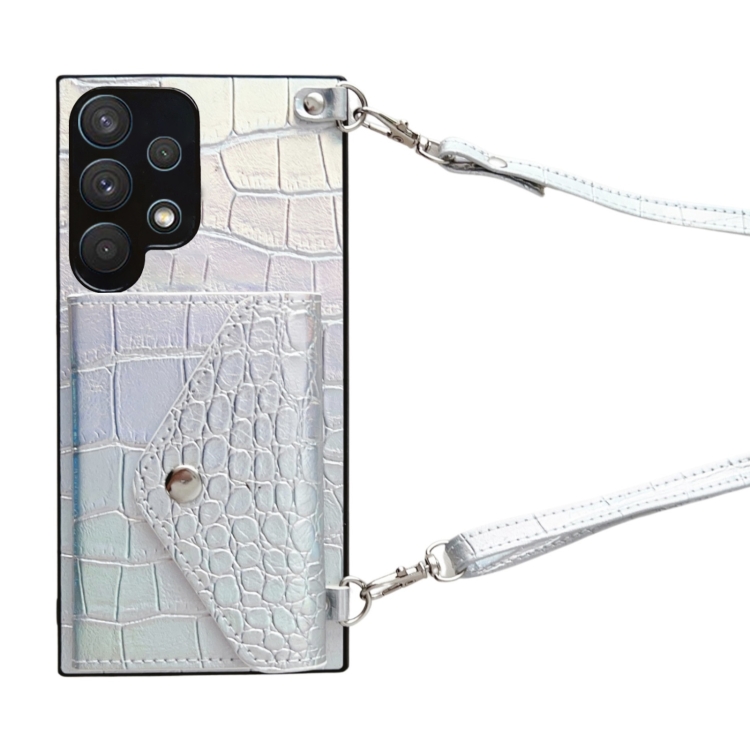 

For Samsung Galaxy A32 Crocodile Texture Lanyard Card Slot Phone Case(Silver)
