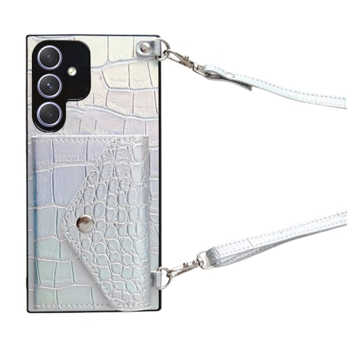 

For Samsung Galaxy A54 Crocodile Texture Lanyard Card Slot Phone Case(Silver)