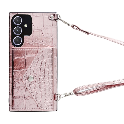 

For Samsung Galaxy A54 Crocodile Texture Lanyard Card Slot Phone Case(Rose Gold)